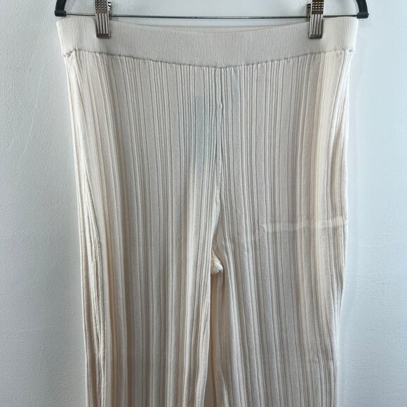 H&M Ivory Elastic Waist Pleated Wide Leg Pants Size L Large NEW - Picture 4 of 10